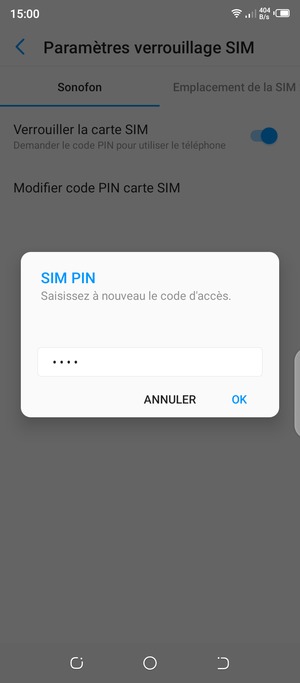 Veuillez confirmer votre nouveau code PIN et sélectionner OK