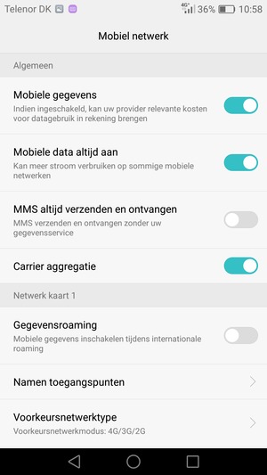 Scroll naar Netwerk kaart 1 of Netwerk kaart 2 en selecteer Namen toegangspunten
