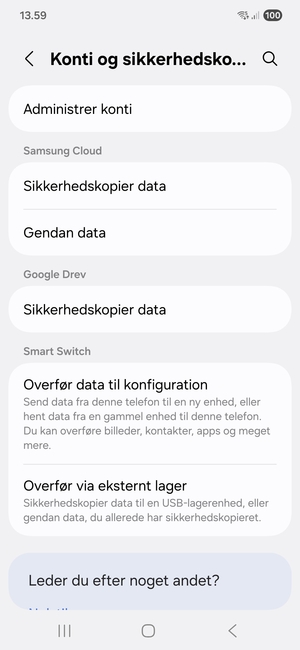 Vælg Administrer konti