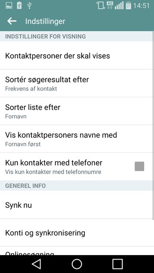 Vælg Konti og synkronisering