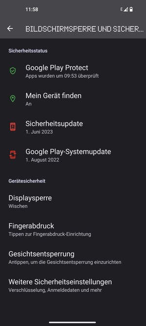 Scrollen Sie und wählen Sie Weitere Sicherheitseinstellungen
