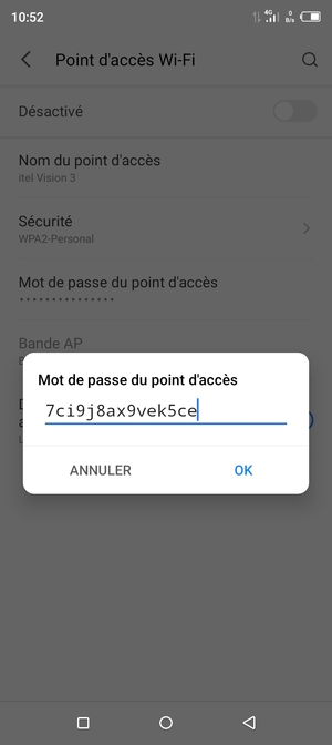 Saisissez un mot de passe de hotspot Wi-Fi d'au moins 8 caractères et sélectionnez OK