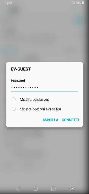 Inserisci la password del Wi-Fi e seleziona CONNETTI