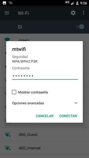 Introduzca la contraseña de Wi-Fi y seleccione CONECTAR