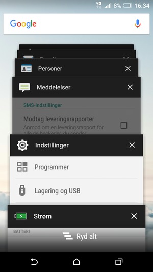 Vælg Ryd alt for at lukke alle åbne apps