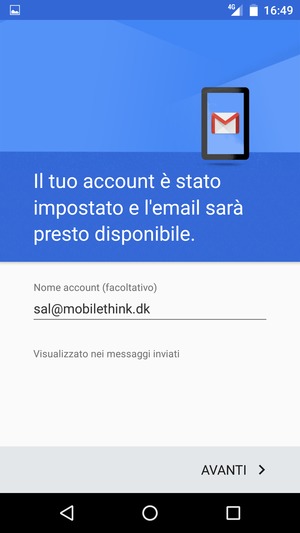 Scegli un nome per il tuo account e seleziona AVANTI