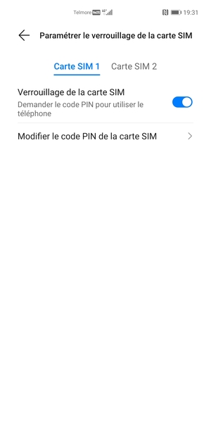Sélectionnez Carte SIM 1 ou Carte SIM 2 et sélectionnez Modifier le code PIN de la carte SIM
