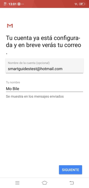 Déle a su cuenta un nombre y escriba su nombre. Seleccione SIGUIENTE