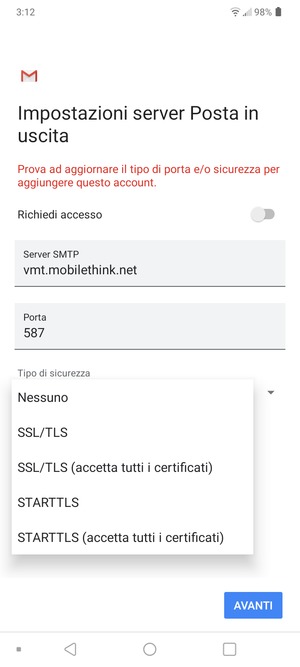 Seleziona Nessuno e AVANTI