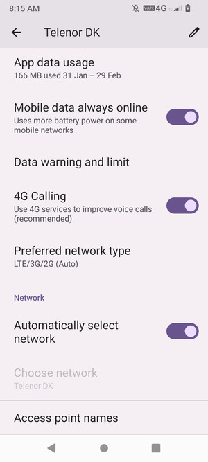 Scroll to and select Access point names