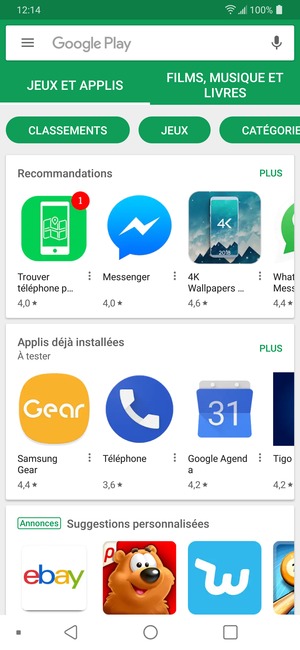 Sélectionnez la barre de Recherche