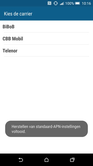 Uw telefoon wordt teruggezet naar standaard internet- en mms-instellingen.