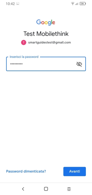 Inserisci la tua password e seleziona Avanti