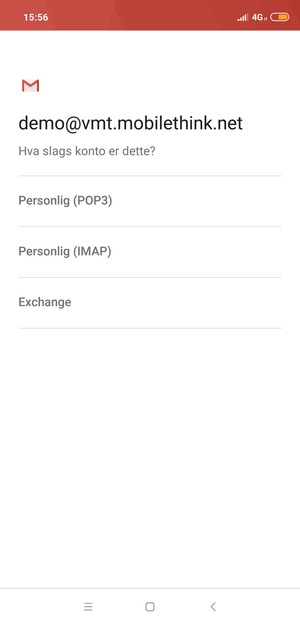 Velg Personlig (POP3) eller Personlig (IMAP)