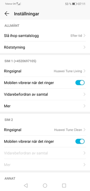 Scrolla till SIM 1 eller SIM 2 och välj Mer