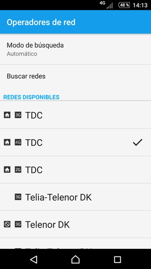 Seleccione un operador de red de la lista