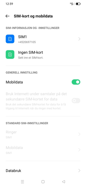 Velg SIM1 eller SIM2