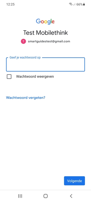 Voer uw Gmail wachtwoord in en selecteer Volgende