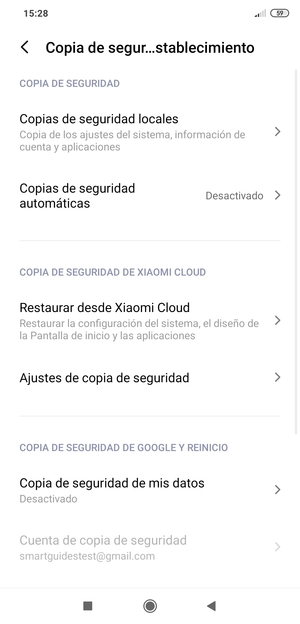 Seleccione Copia de seguridad de mis datos