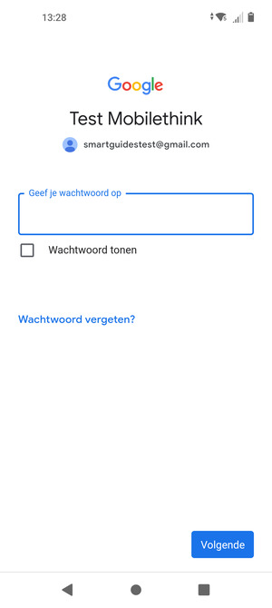 Voer uw wachtwoord in en selecteer Volgende