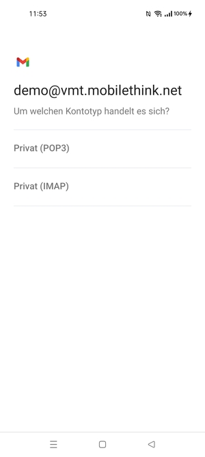 Wählen Sie Privat (POP3) oder Privat (IMAP)