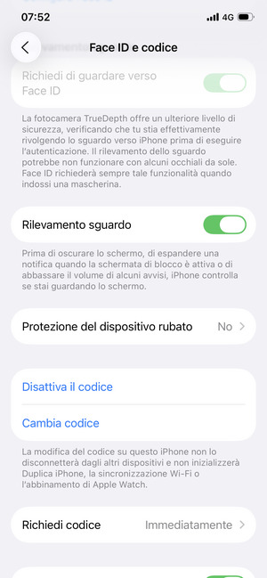 Scorri e seleziona Cambia codice
