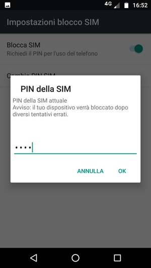 Inserisci PIN della SIM attuale e seleziona OK