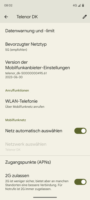 Um das Netzwerk zu wechseln, falls Probleme auftreten, schalten Sie Netz automatisch auswählen aus