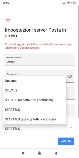 Seleziona Nessuno e poi AVANTI