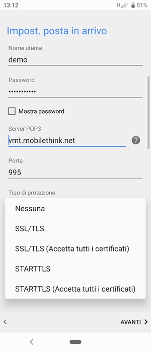 Seleziona Nessuna e AVANTI