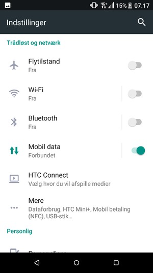 Vælg Mobil data