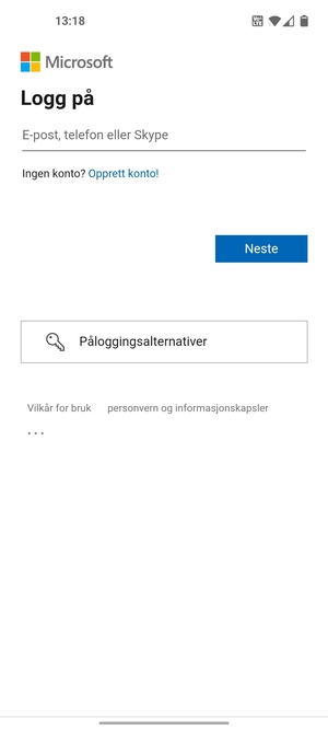 Skriv inn e-postadresse og velg Neste