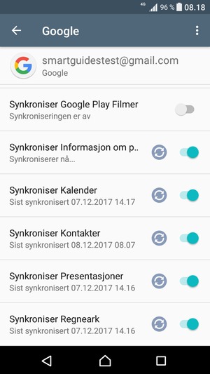 Dine kontakter fra Google vil synkroniseres til din Xperia