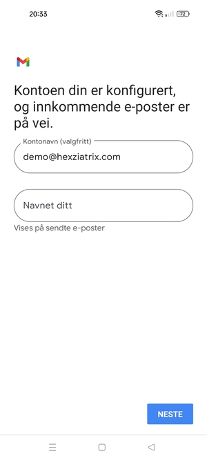 Gi kontoen din et navn, og skriv inn navnet ditt. Velg NESTE