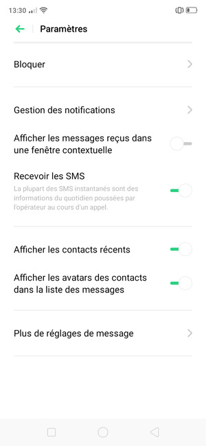 Sélectionnez Plus de réglages de message