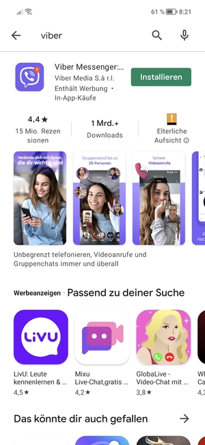 Wählen Sie die App