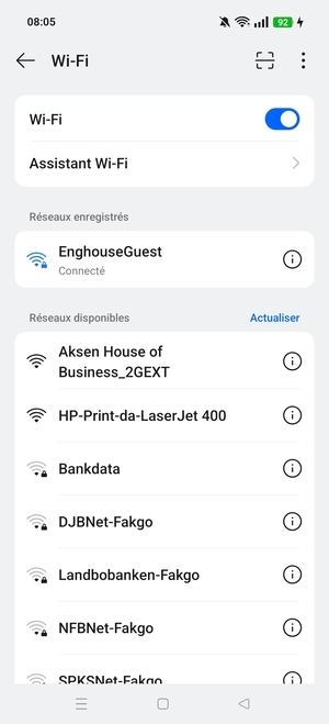Vous êtes maintenant connecté au réseau Wi-Fi