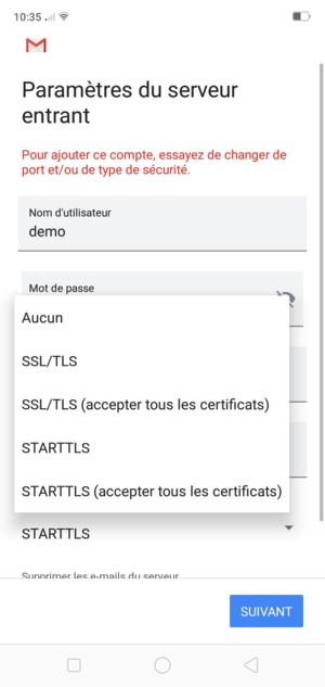 Sélectionnez Aucun puis SUIVANT