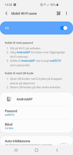 Telefonen din er konfigurert for bruk som et modem