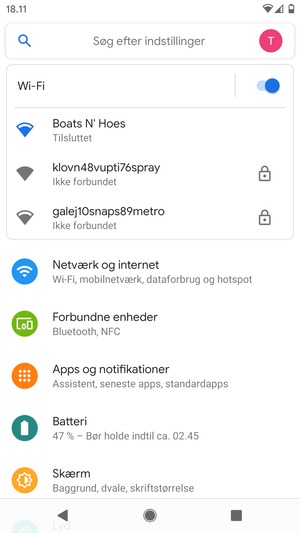 Du er nu tilsluttet Wi-Fi netværket