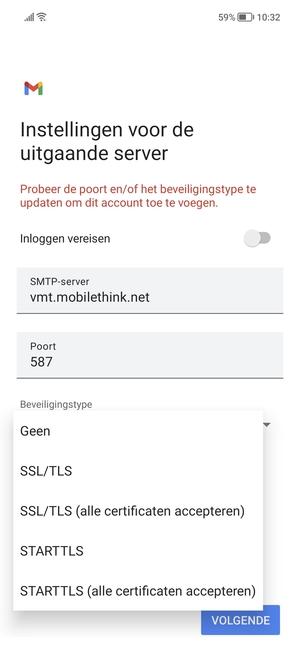 Selecteer Geen en VOLGENDE