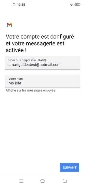Donnez un nom à votre compte et saisissez votre nom. Sélectionnez SUIVANT