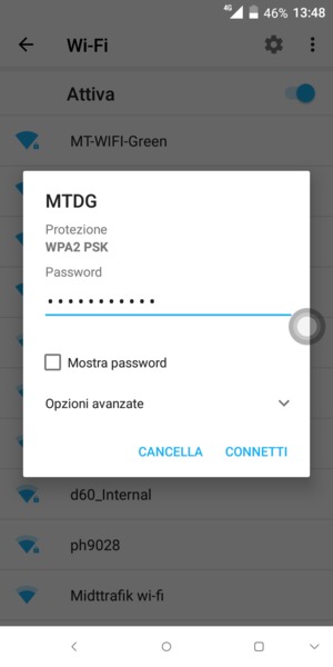 Inserisci la password del Wi-Fi e seleziona CONNETTI