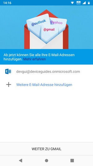 Wählen Sie WEITER ZU GMAIL