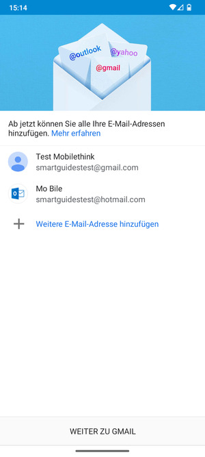 Wählen Sie WEITER ZU GMAIL