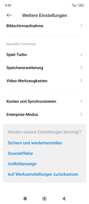 Scrollen Sie und wählen Sie Konten und Synchronisieren