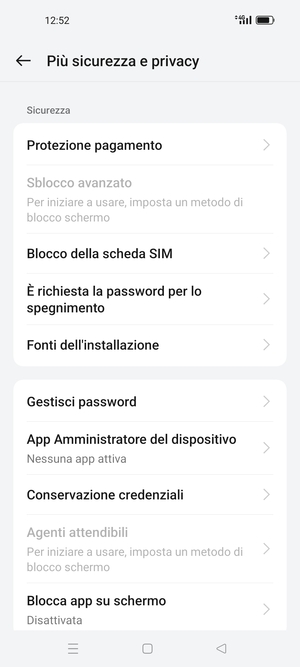 Scorri e seleziona  Blocco della scheda SIM