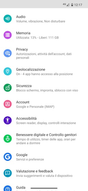 Scorri e seleziona Account