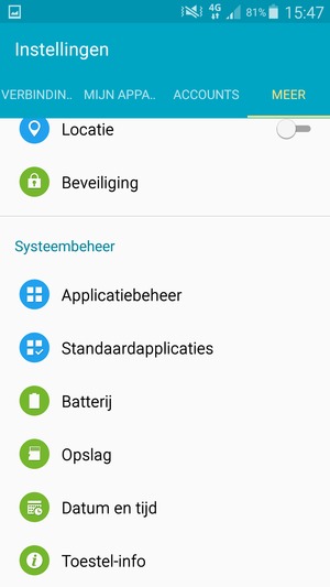 Scroll naar en selecteer Toestel-info