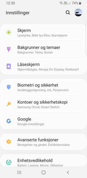 Bla til og velg Biometri og sikkerhet